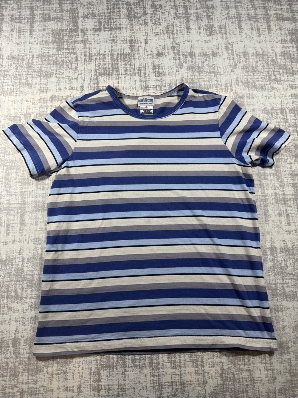Vintage French Connection Womens Blue & White Striped Short Sleeve Tee szM 23X19